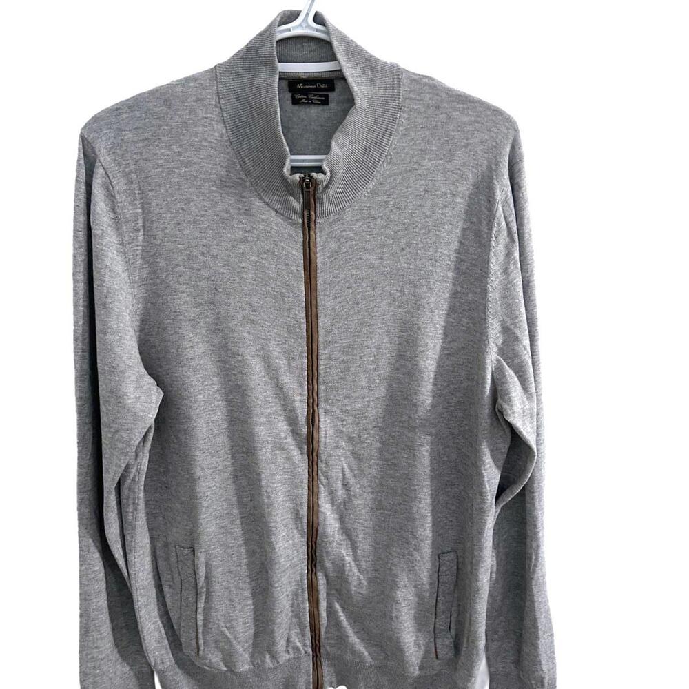 Massimo Dutti Men's Light Grey Cotton Cashmere Zip-Up Sweater  EUC - XL